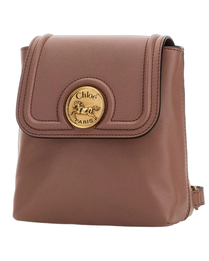 Chloé Women's Antiqued Pink Leather Horse Medal Backpack Nougat Brown