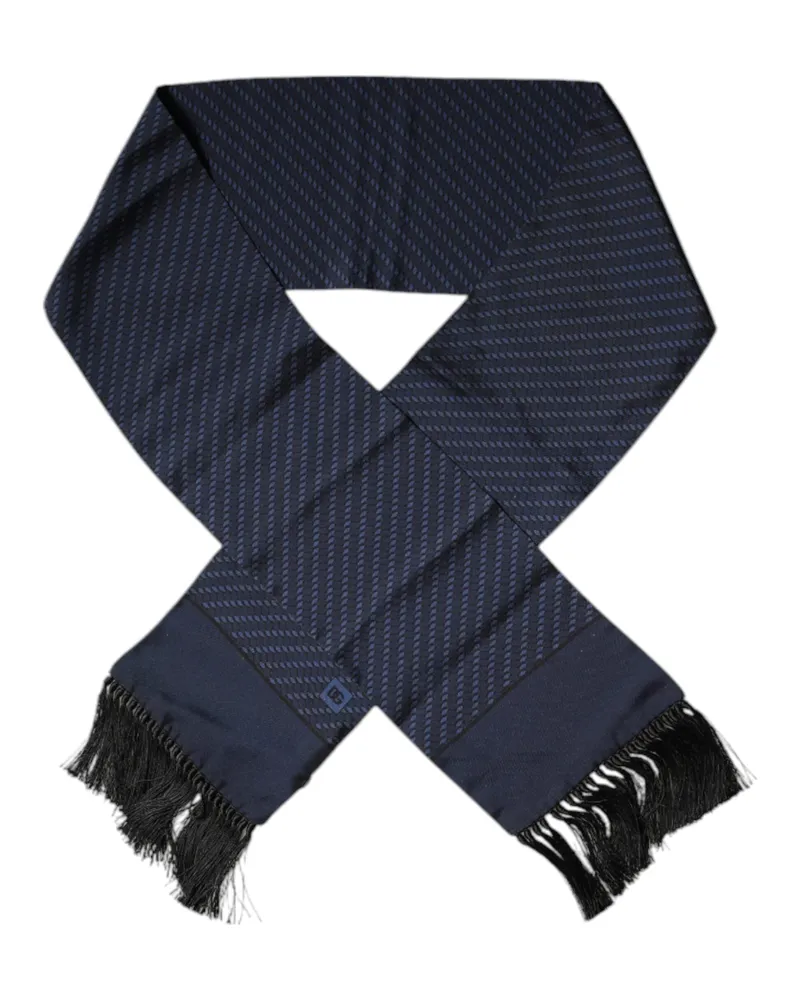 Dolce & Gabbana Men's Dark Blue Fantasy Fringes Neck Wrap Scarf Silk Navy