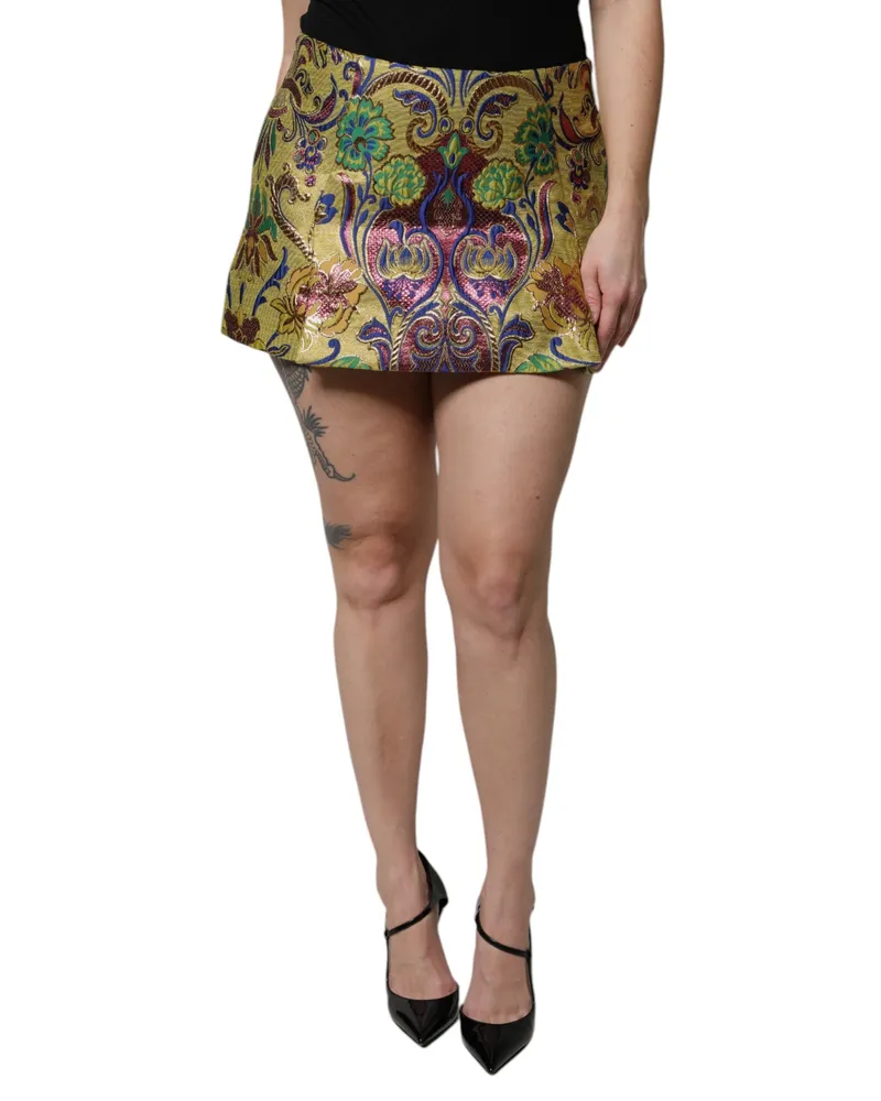 Dolce & Gabbana Floral Jacquard Mini Skirt — Multicolor Multicolor