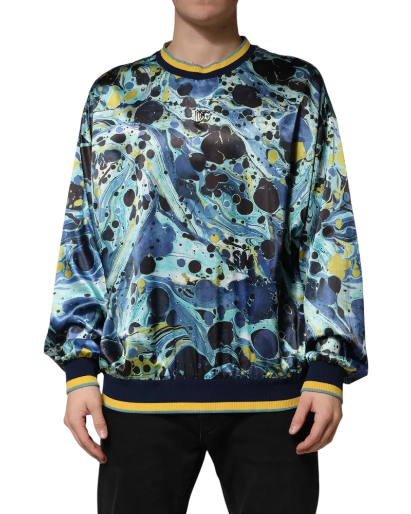 Dolce & Gabbana Men's Multicolor Marble Print Pullover Sweater Elastane+polyester Clothing Multicolor