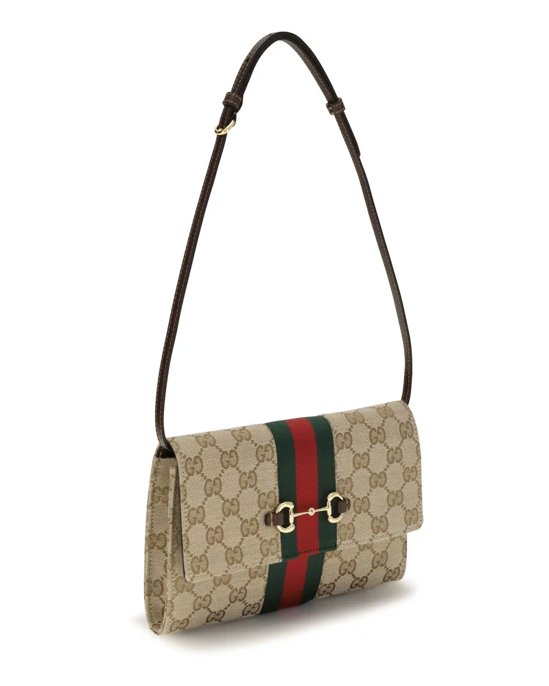 Gucci Women's Horsebit Web Wallet With Shoulder Strap V.sand-Dk Br-Vrv-Blk Polyester; Cotton; Polyamide V.sand/dk Br/vrv/blk Beige