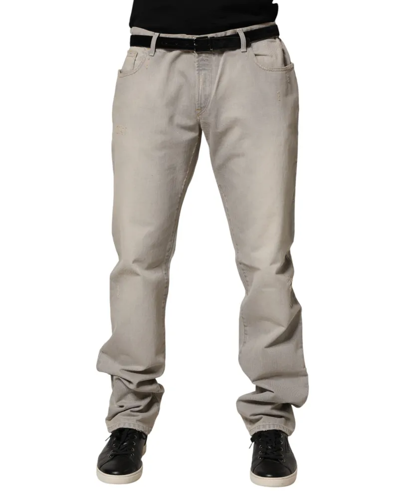 Dolce & Gabbana Men's Light Gray Cotton Straight Denim Trouser Jeans Gray