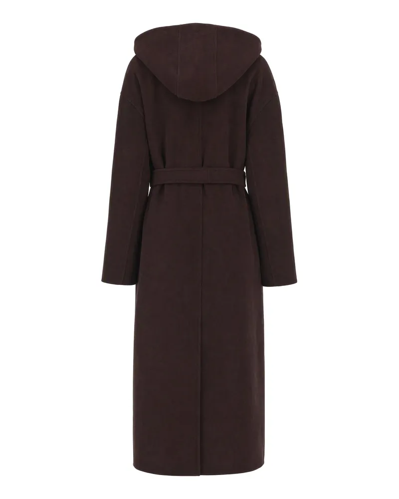 SPORTMAX Women's Hooded Wool Long Coat Chocolate Virgin Brown