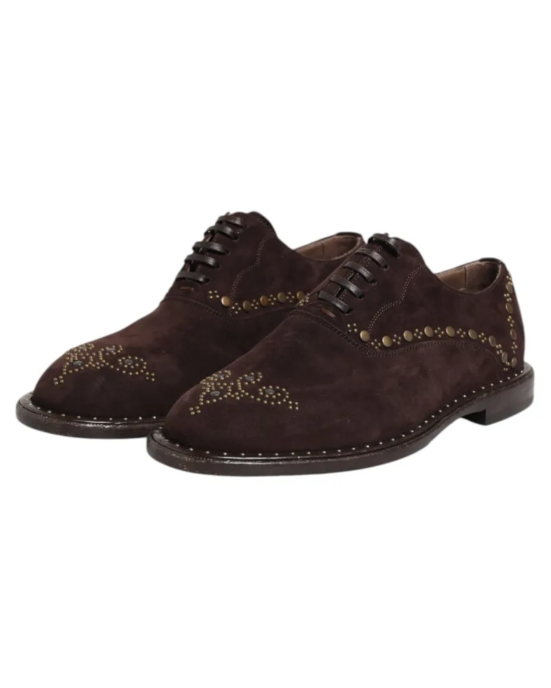 Dolce & Gabbana Men's Studded Suede Oxford Brown Goatskin Brown