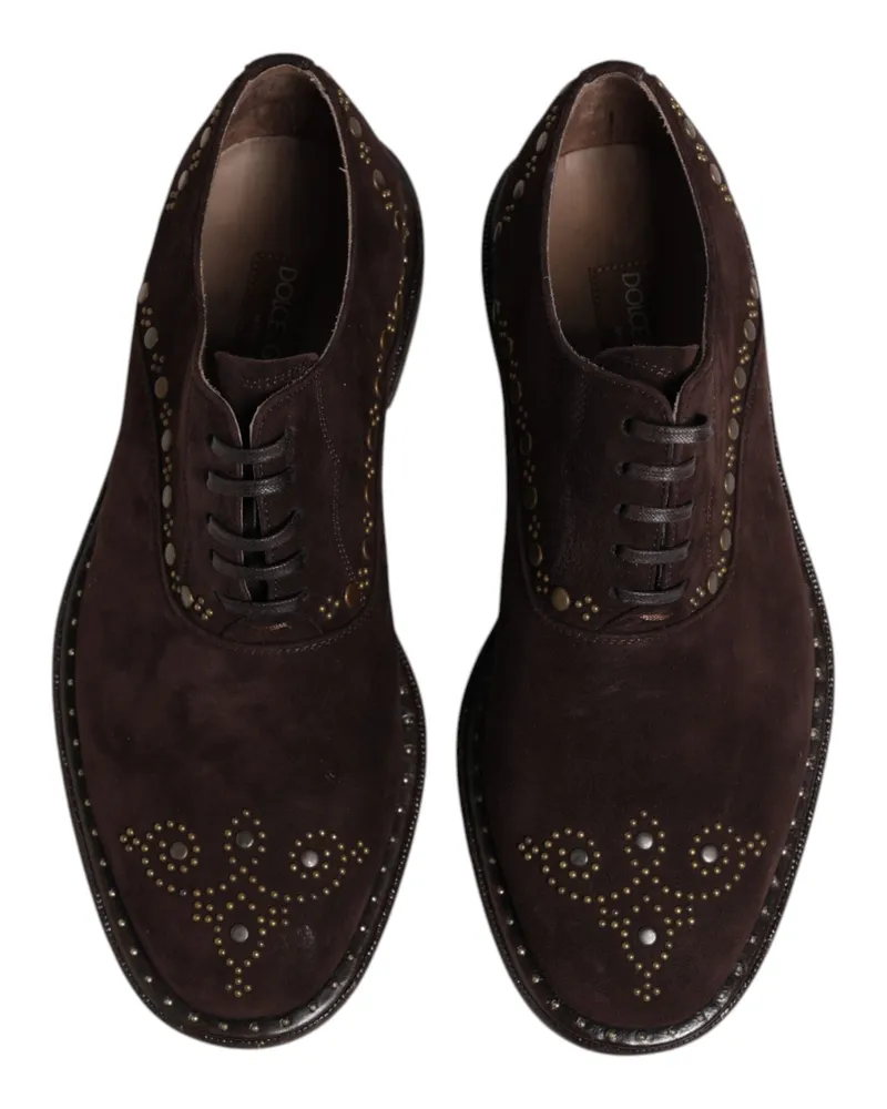 Dolce & Gabbana Men's Studded Suede Oxford Brown Goatskin Brown