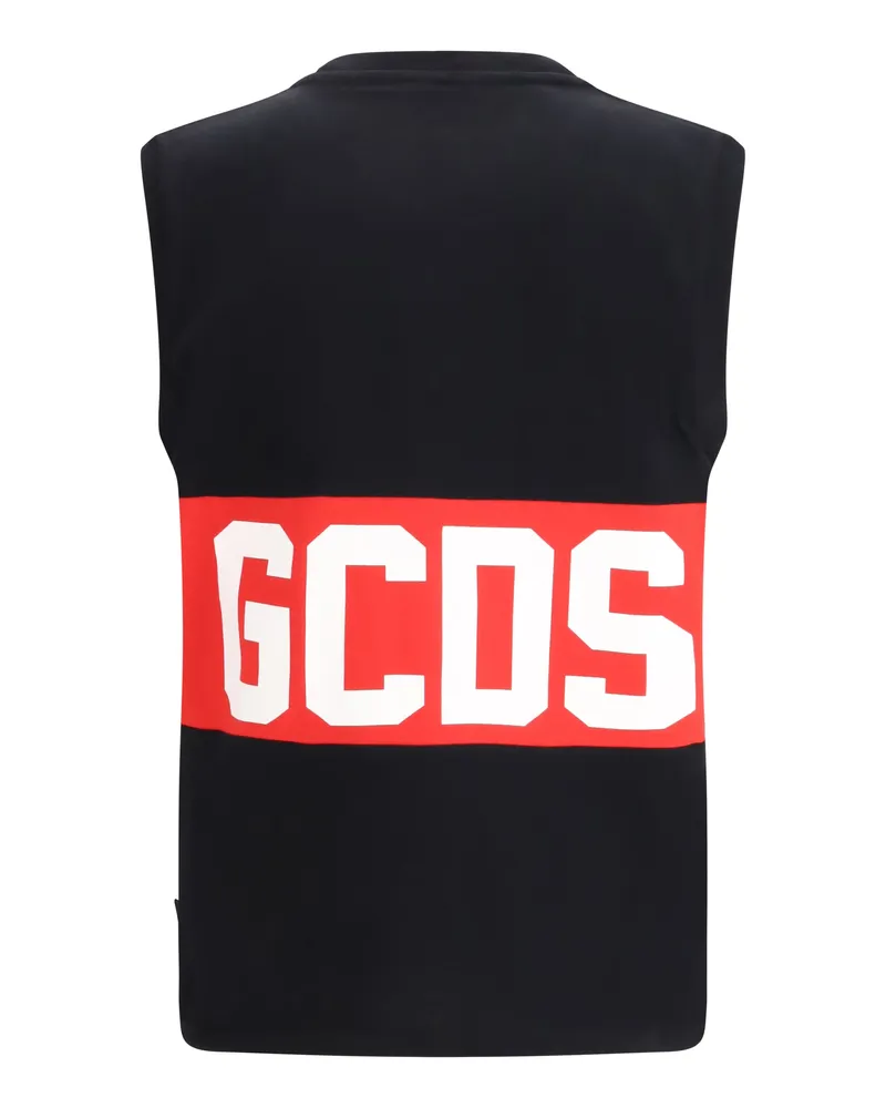 GCDS Men Tank Top With Logo Band Black-Red Cotton T-Shirts Black/red And Polos Black