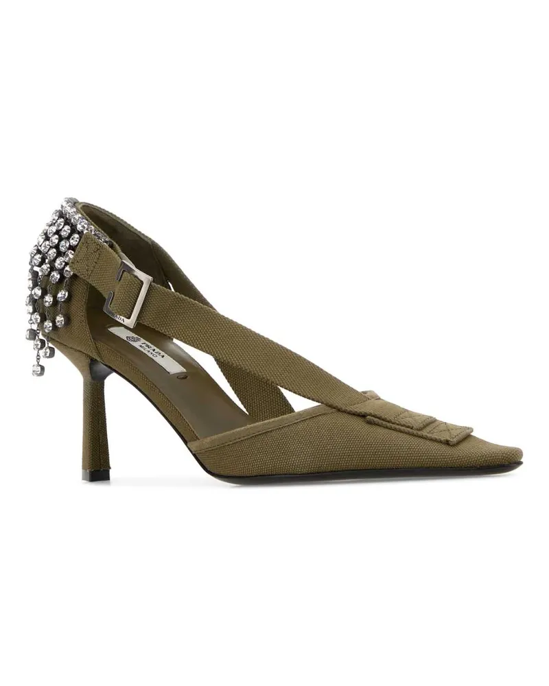 Prada Women's Army Green Canvas Pumps Militare Scarpe Con Tacco High Heel Shoes Green