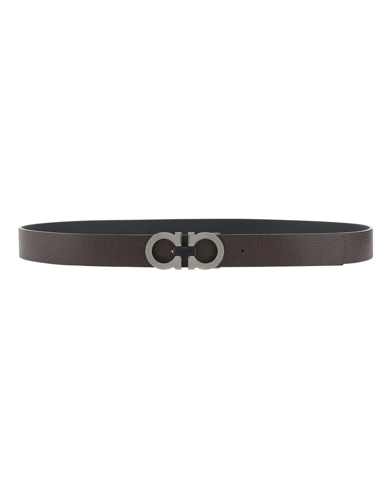 Ferragamo Men's Gancini Belt Black Calf Leather Bos Taurus E Braces Black