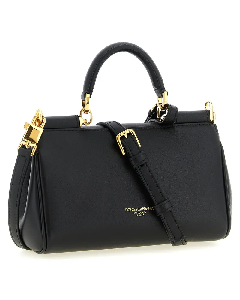 Dolce & Gabbana My Sicily Calfskin Leather Top Handle Bag — Black Black