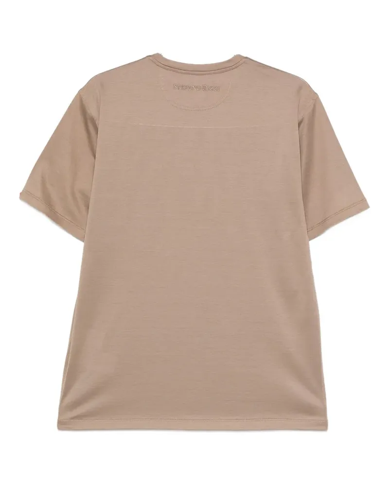 Stefano Ricci Crew-Neck Cotton T-Shirt — Taupe 
