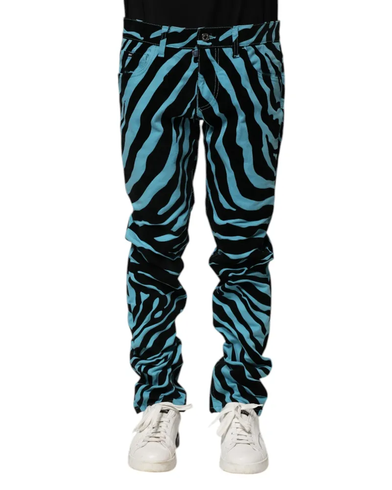 Dolce & Gabbana Men's Blue Black Stripes Skinny Denim Jeans And Cotton Clothing Blue