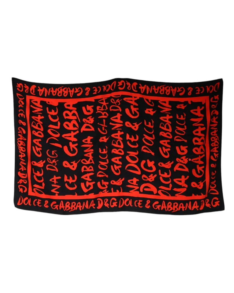 Dolce & Gabbana Women's Black Red Logo Print Cotton Beach Towel And Accessory Black