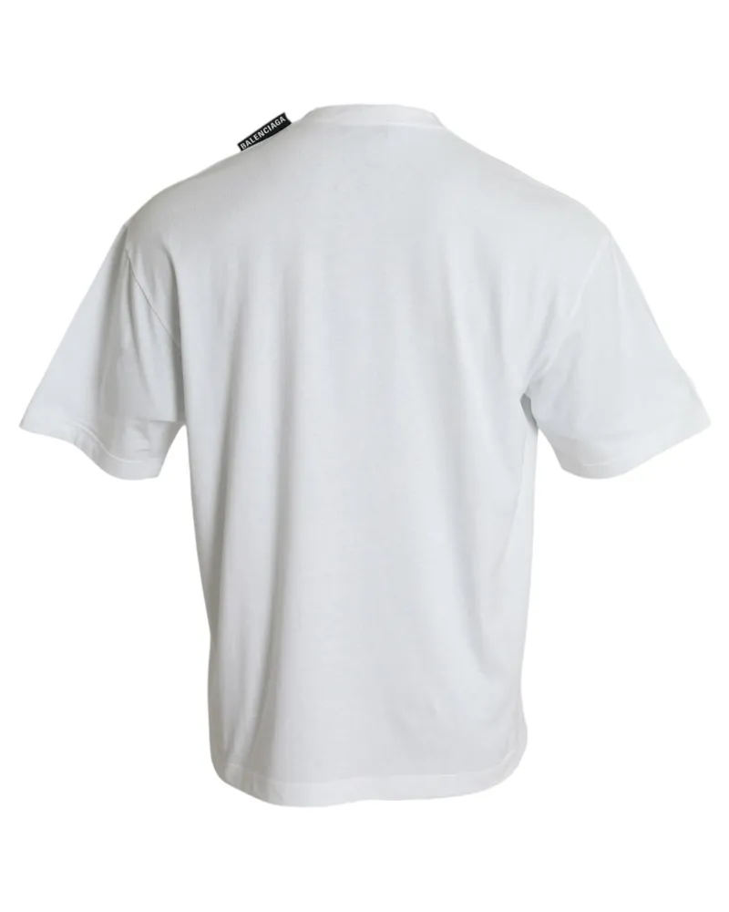 Balenciaga Men's Off White Cotton Jersey Round Neck T-Shirt White