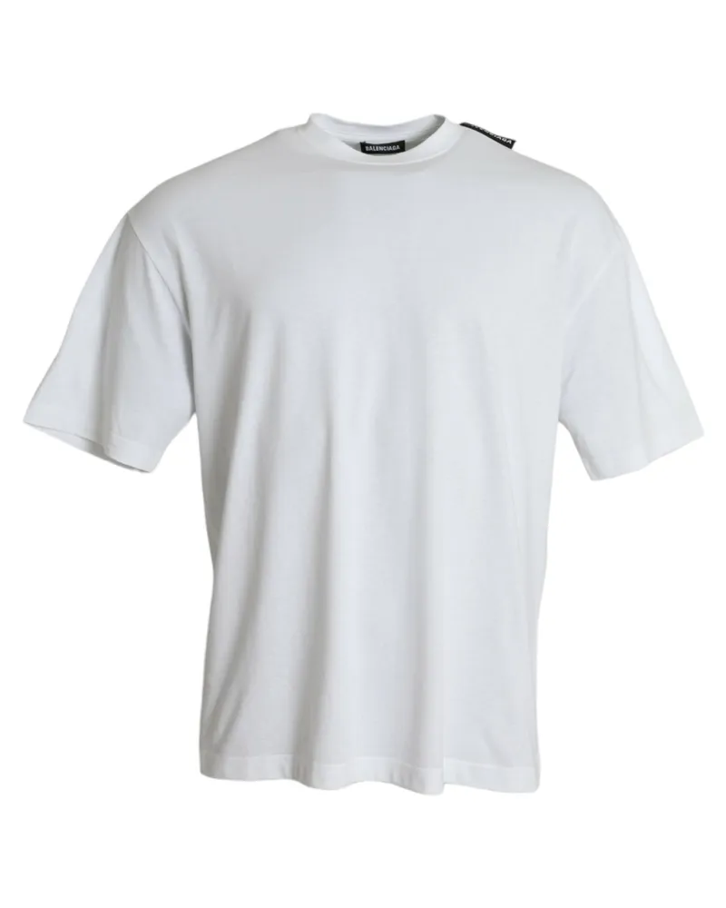 Balenciaga Men's Off White Cotton Jersey Round Neck T-Shirt White