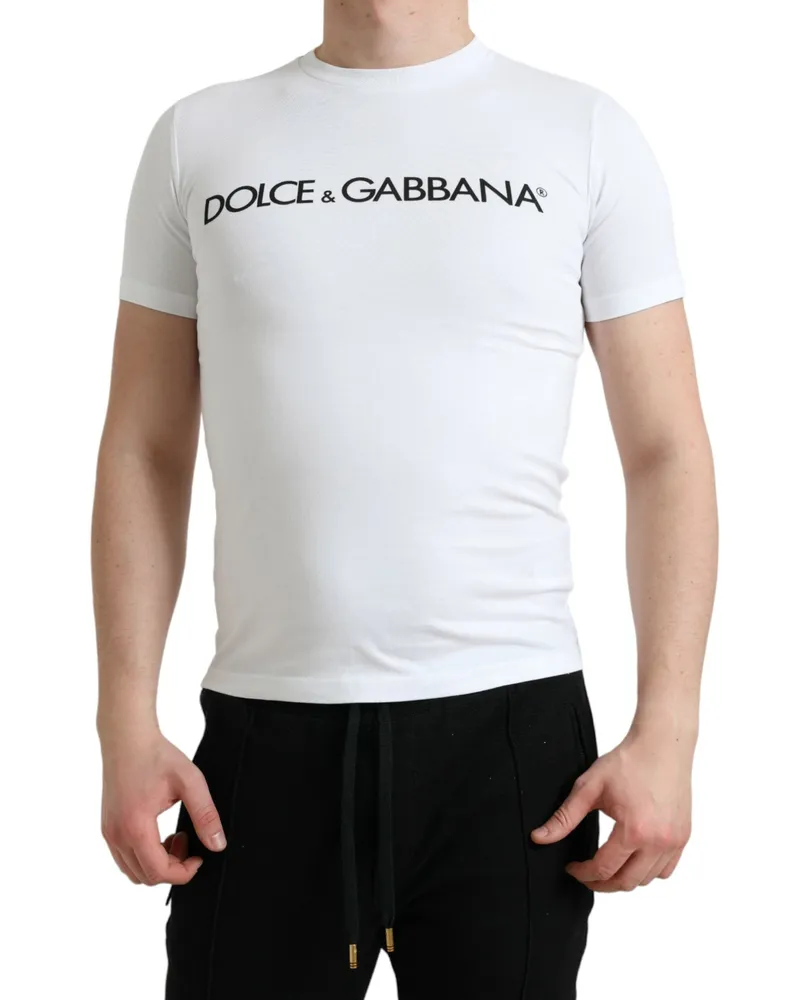 Dolce & Gabbana Men's White Logo Print Cotton Crew Neck T-Shirt White