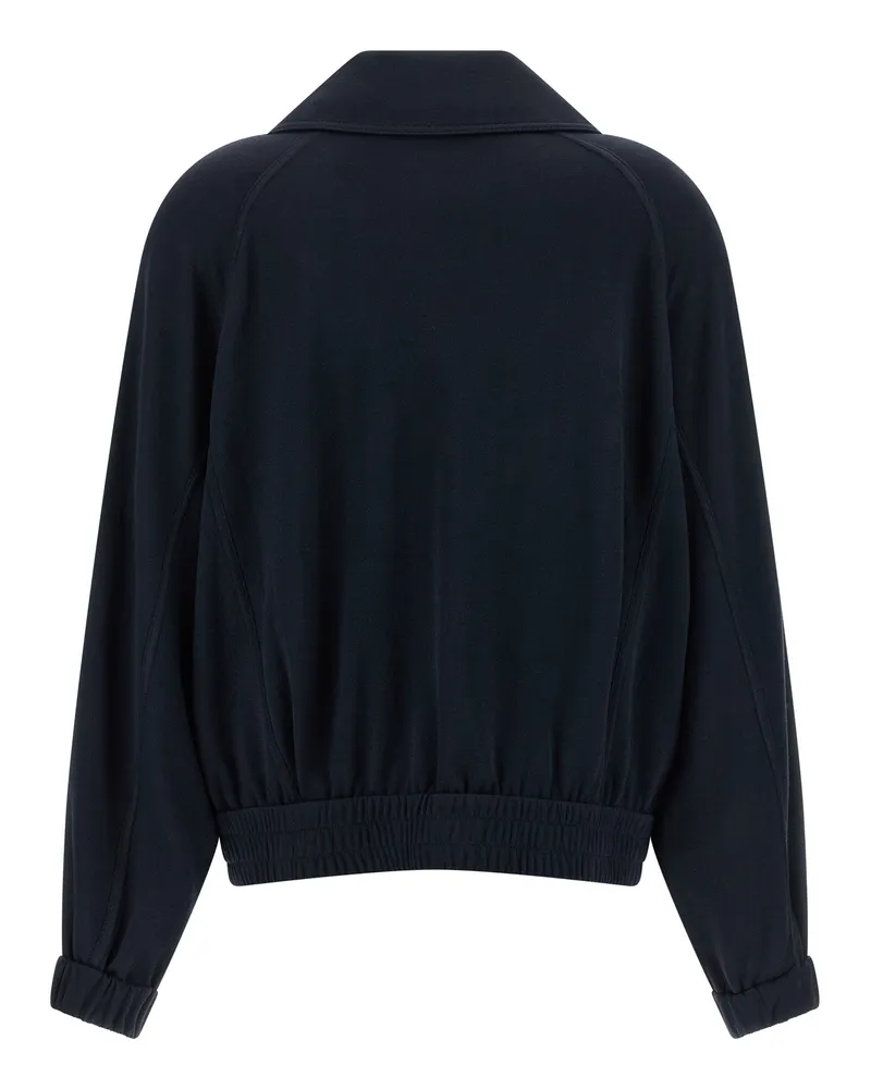 Brunello Cucinelli Cotton-Silk Blend Bomber Jacket — Navy Blue