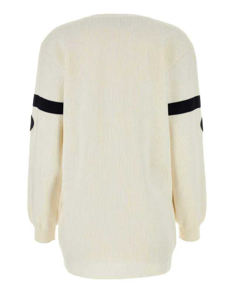 Gucci Women's Ivory Wool Blend Cardigan Ivorynavymix Exterior: Polyester Maglieria Sweater White