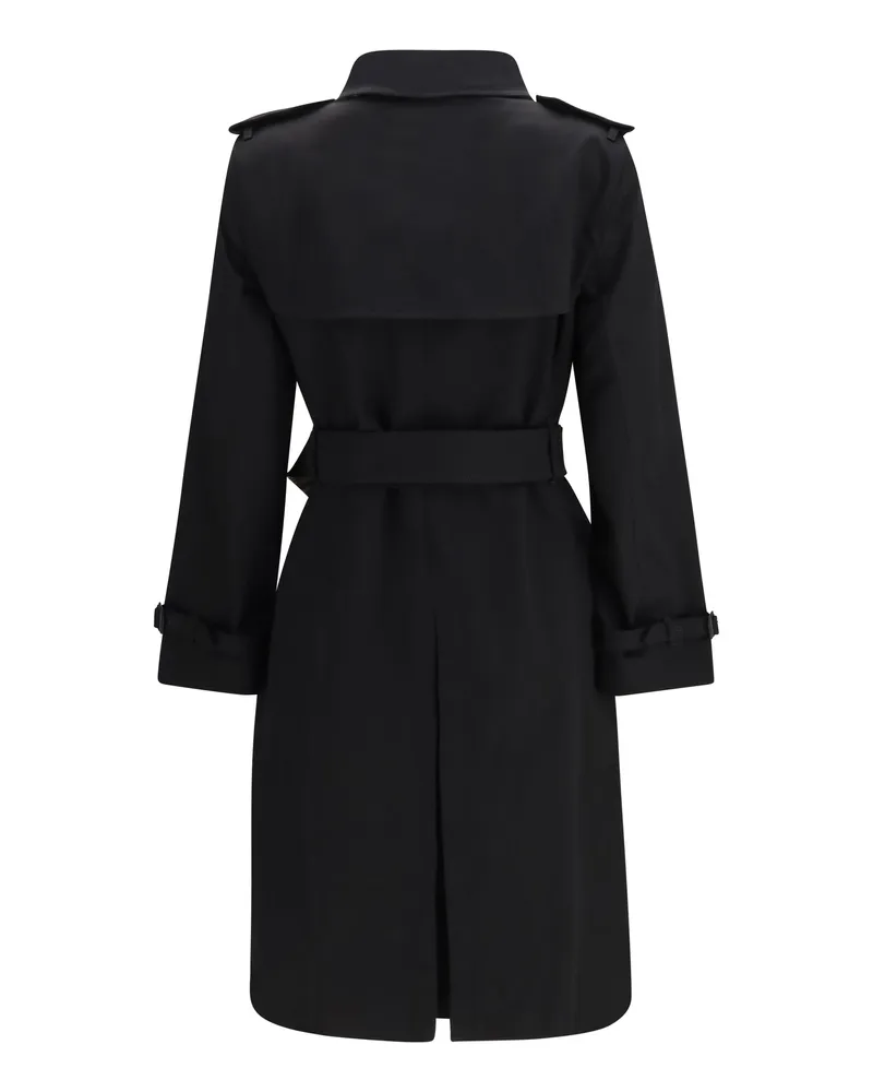 Burberry Women's Long Gabardine Trench Coat With Check Collar Black Cotton Black