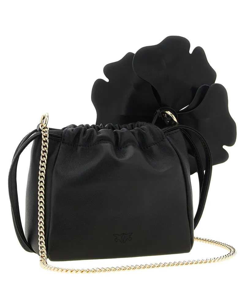 Pinko Flower Nappa Leather Shoulder Bag — Black Black