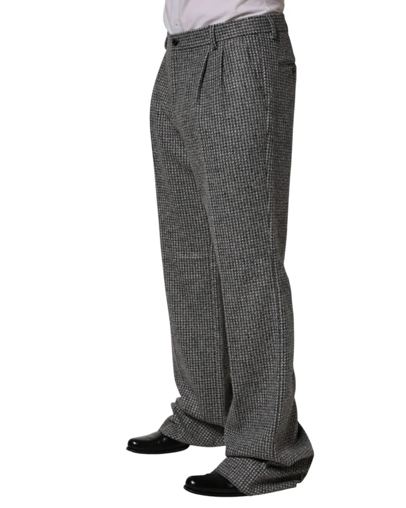 Dolce & Gabbana Men Houndstooth Wool Alpaca Trousers Gray Nylon Gray