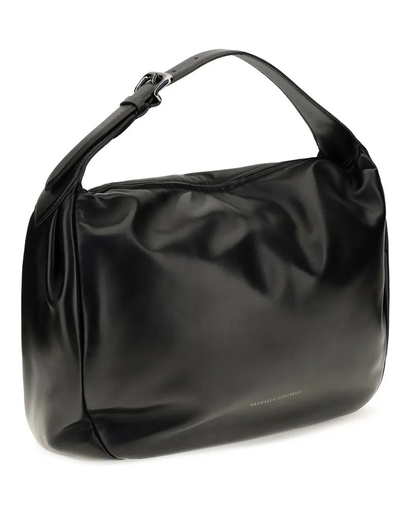 Brunello Cucinelli Women's Boule Nappa Leather Shoulder Bag Nero Calf Bos Taurus Black