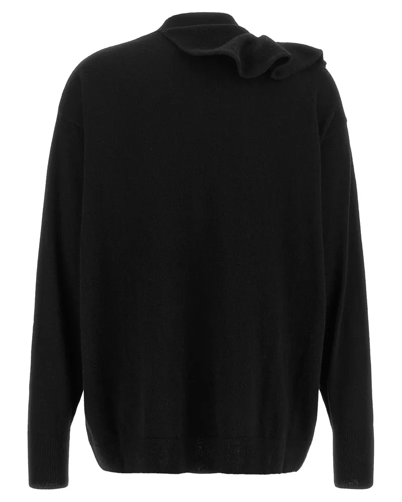 NUDE Asymmetrical Ruffle Cardigan — Black Black