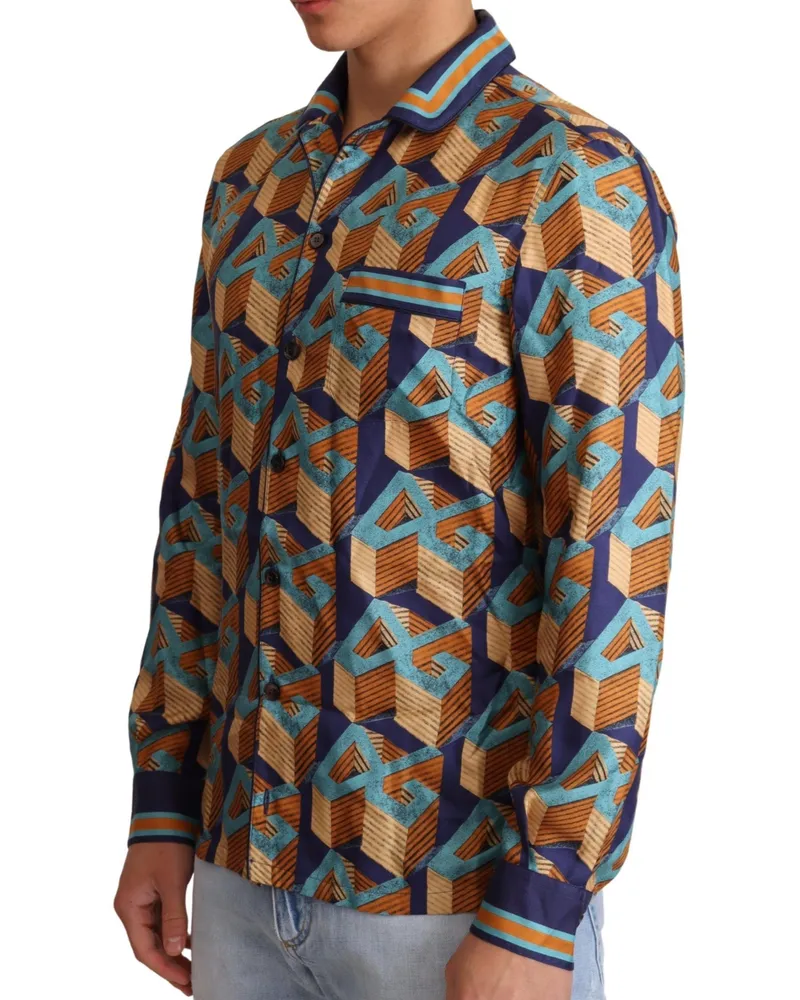 Dolce & Gabbana Multicolor Dg Logo Silk Mens Top Shirt Multicolor