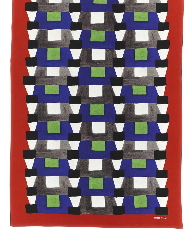 Miu Miu Geometric-Patterned Silk Scarf — Multicolor Multicolor