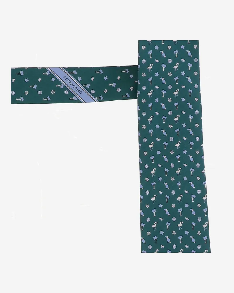 Ferragamo Men's Silk Tie Green Ties & Bow Green