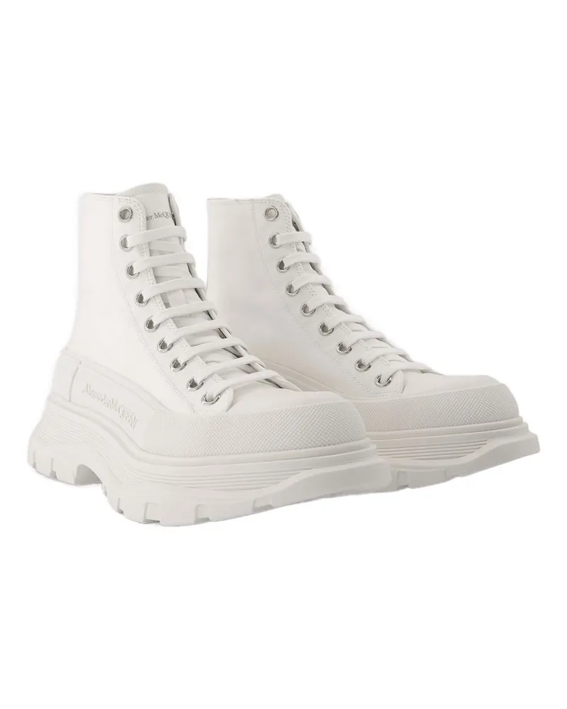 Alexander McQueen Women's Tread Slick Sneakers White Leather Shoes White