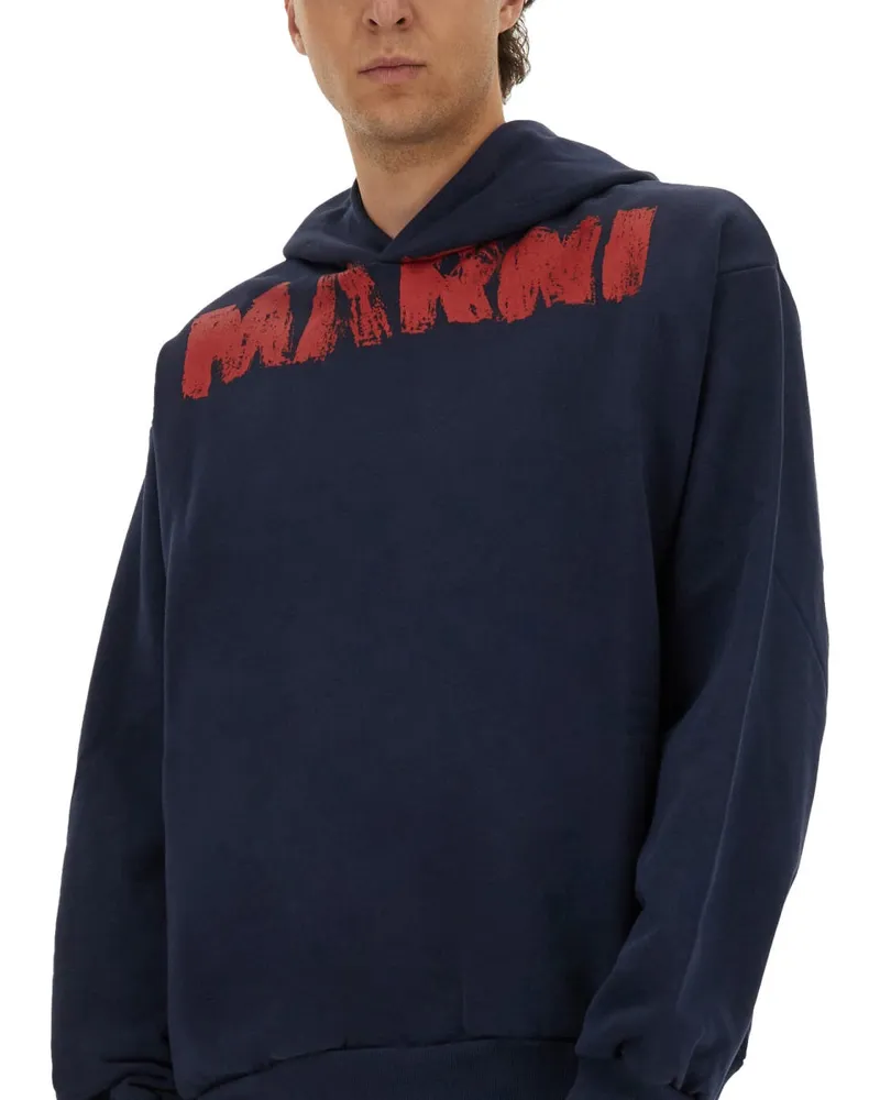 Marni Maxi Logo Print Sweatshirt — Blue Blue