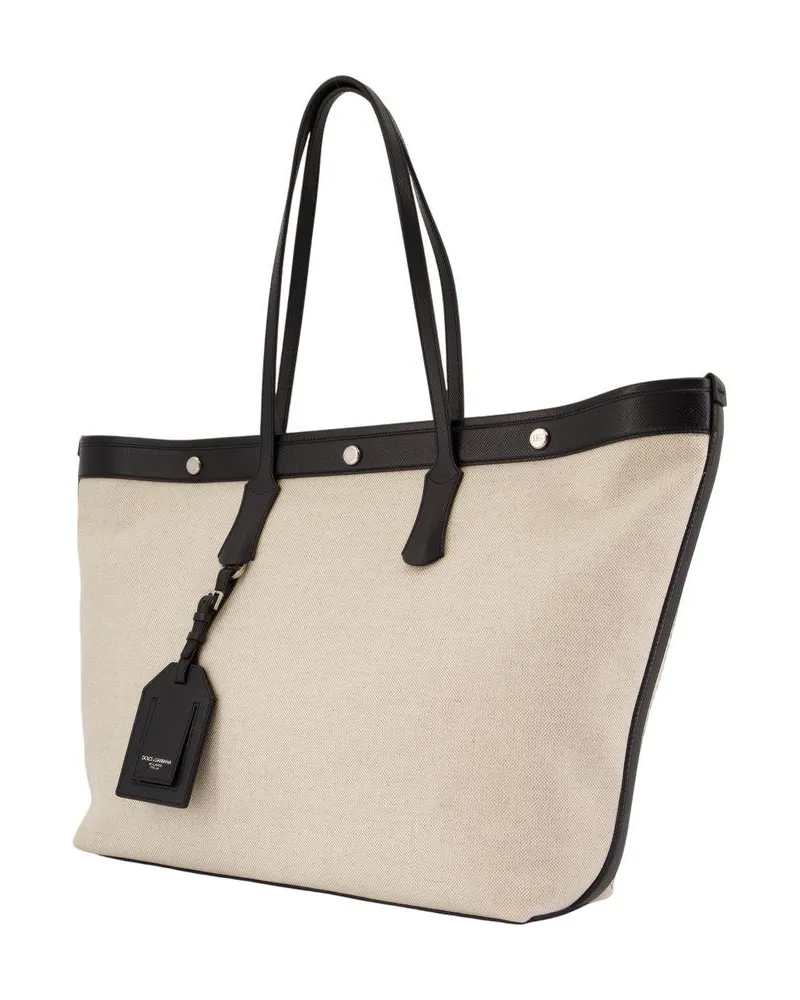 Dolce & Gabbana Men's Atene Shopper Bag -  Canvas White Others Totes-Shopping-Bags Beige