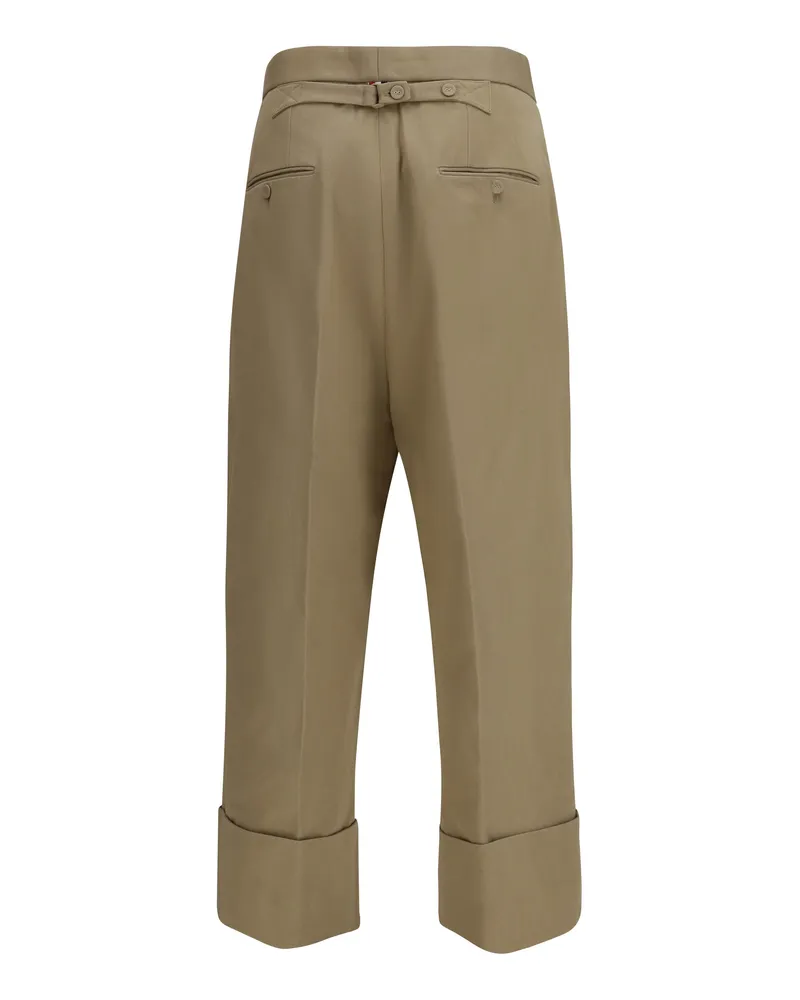 Thom Browne Men's Cotton Gabardine Pants With Double Pleats Khaki Trousers Khaki
