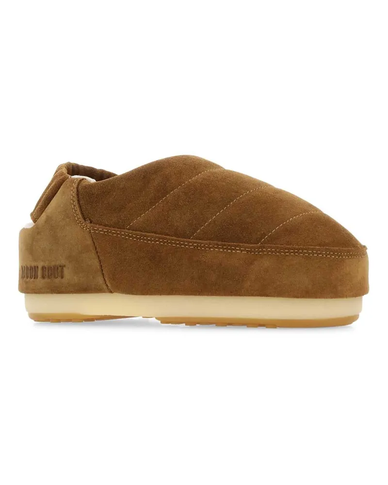 Moon Boot Women's Camel Suede Evolution Slippers Cognac Flat Shoes Cognac