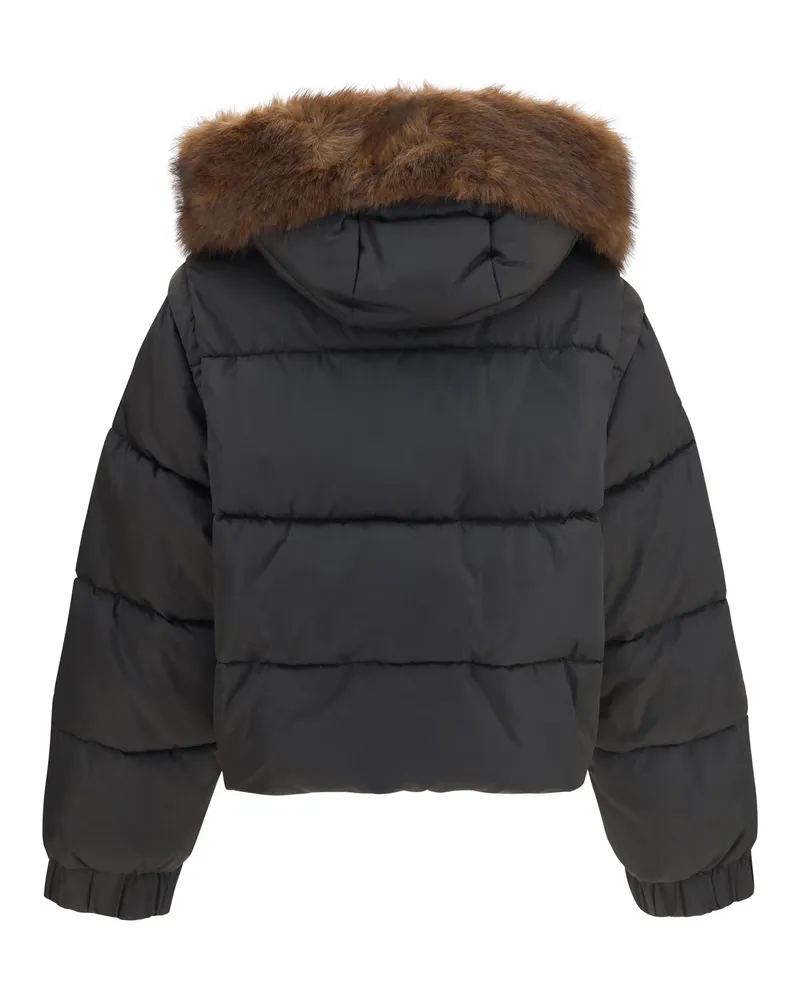 Pinko Women's Godetia Padded Down Jacket With Faux Fur Marrone Oltre Buio Coat Black