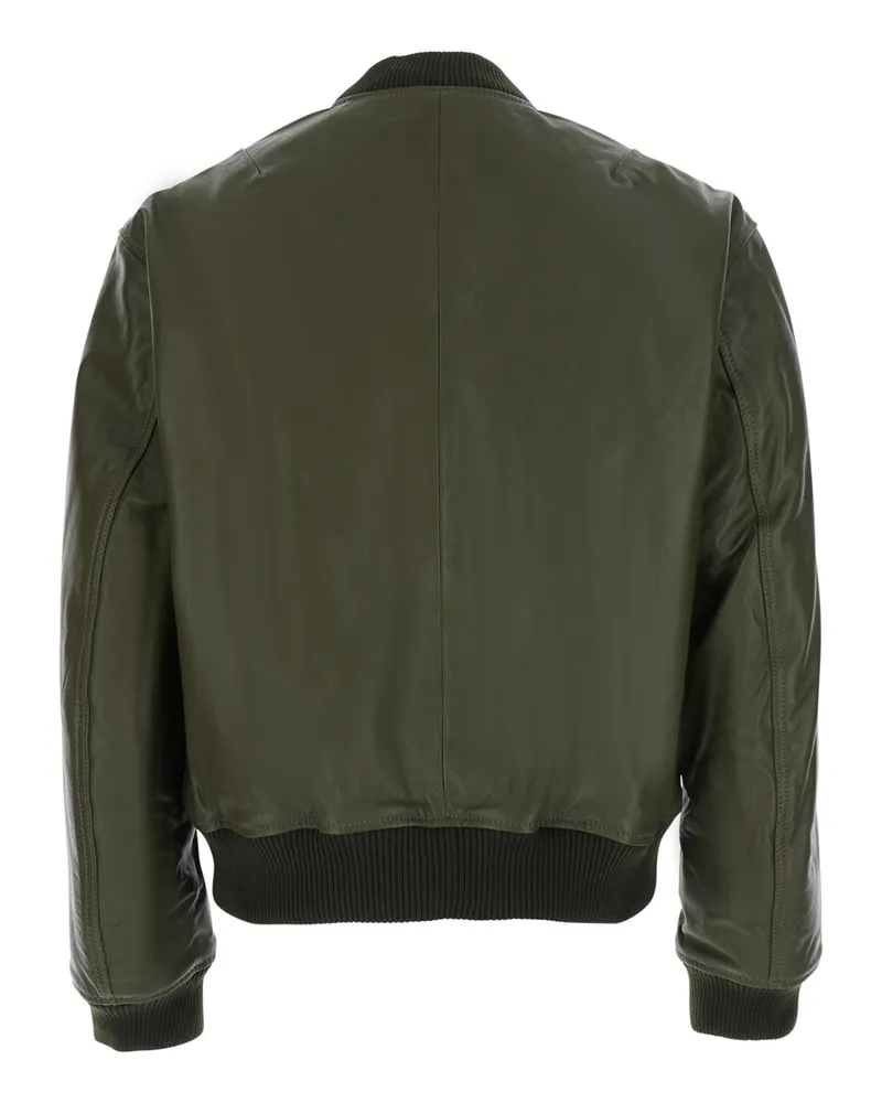 Sunflower Calf Leather Bomber Jacket — Green Green