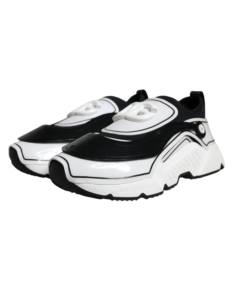 Dolce & Gabbana Men's White Black Logo Plaque Daymaster Sneakers Shoes And Leather White