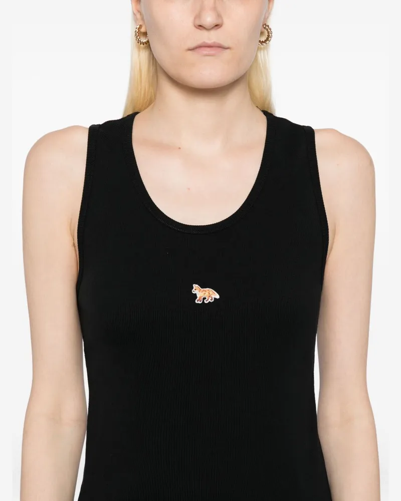 Kitsuné Baby Fox-Embroidered Cotton Tank Top — Black Black