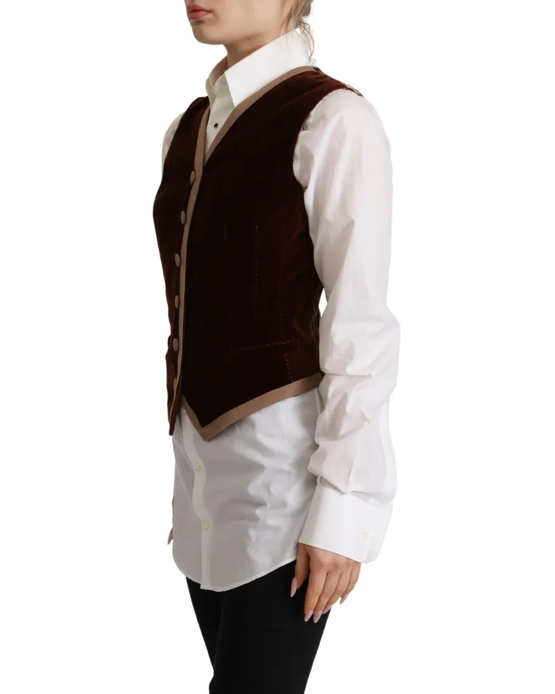 Dolce & Gabbana Women Bordeaux Velvet Cotton V-Neck Sleeveless Vest Top Bordeaux