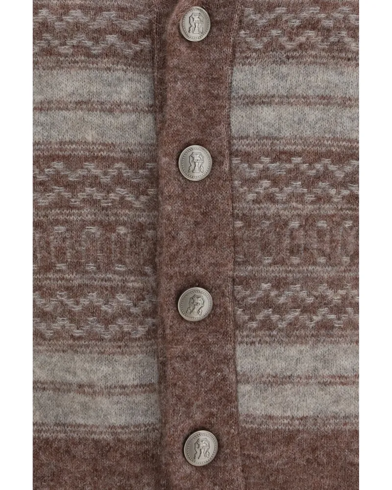 Brunello Cucinelli Men's V-Neck Button Cardigan Lava Sweater Brown