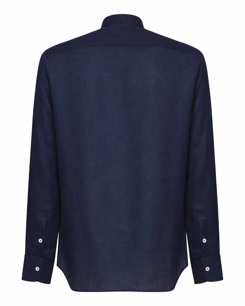 Tagliatore Men's Polo-Style Shirt Blue Linen Navy