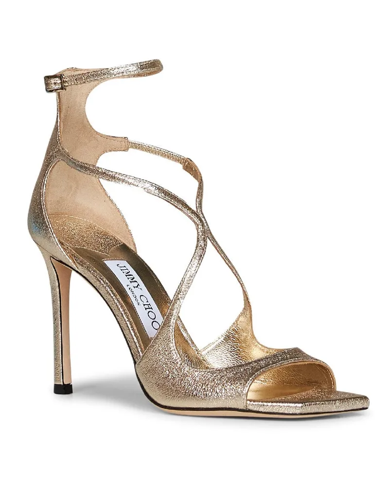 Jimmy Choo Women's Sandals Azia 95 Gold Brilliance Fabric Cotton Gold