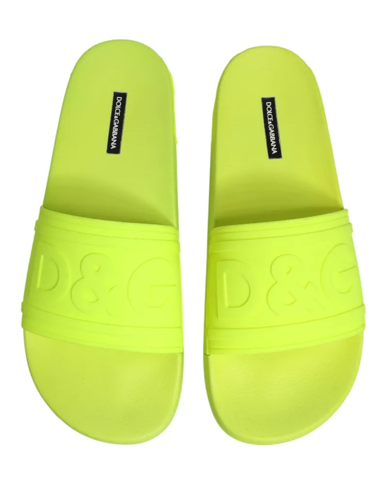 Dolce & Gabbana Men's Green Rubber Slides Sandals Beachwear Shoes Tu+termoplastic Green