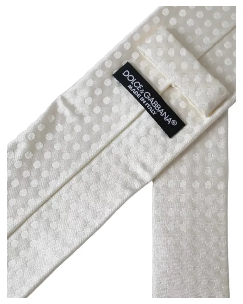 Dolce & Gabbana White Dotted Silk Classic Adjustable Men Tie White