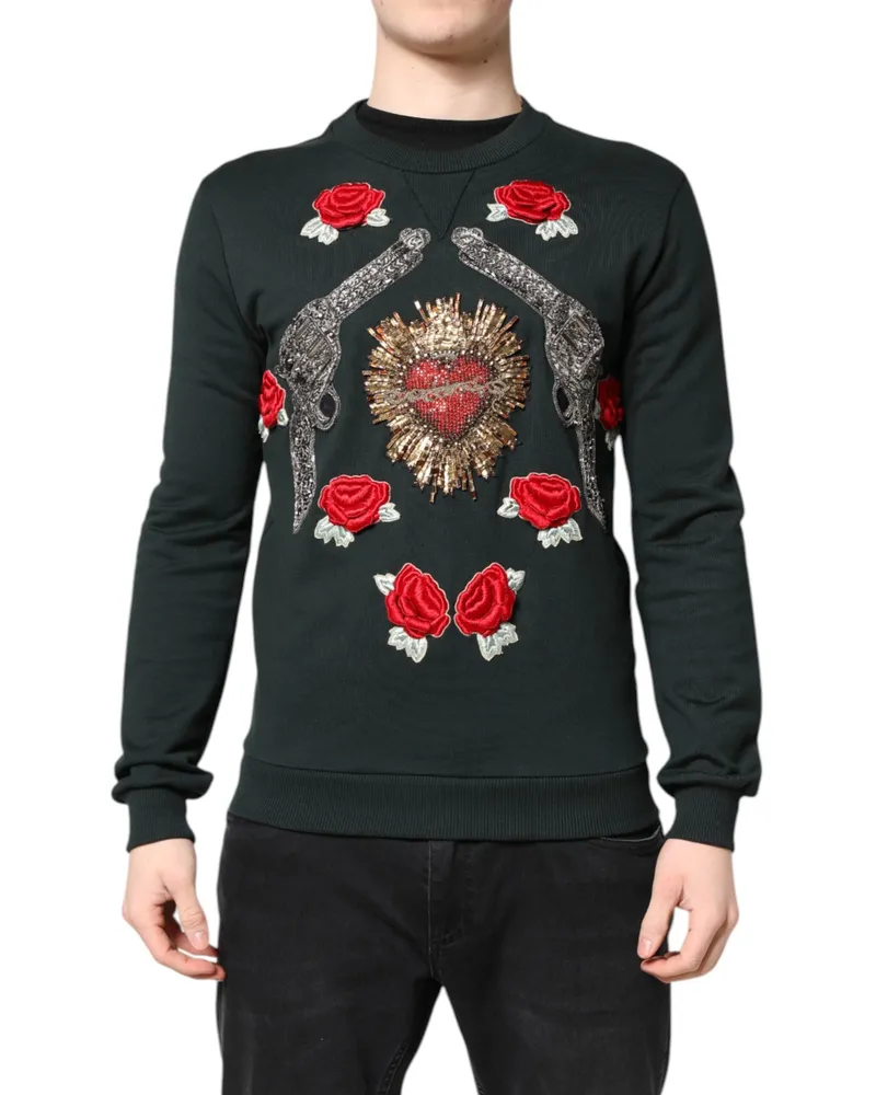 Dolce & Gabbana Men's Black Sequined Embellished Pullover Sweater Cotton Clothing Black