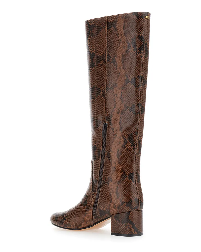 Twin-Set Women's Brown Knee Boots With Python Effect Polyurethane Brown