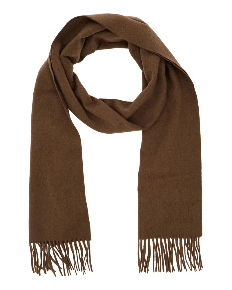 Max Mara Women's Brown Rectangular Scarf With Logo Embroidery Cashmere Scarfs Brown