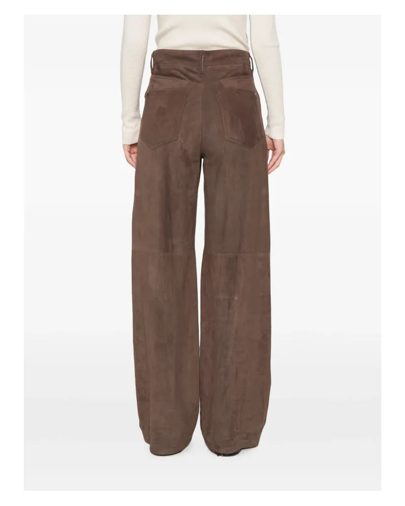 Brunello Cucinelli Wide-Leg Suede Trousers — Brown 