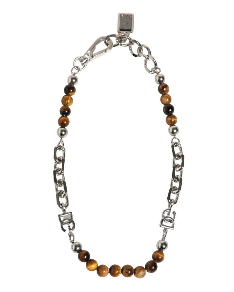 Dolce & Gabbana Women's Silver Tone Brass Chain Beaded Gem Dg Logo Bracelet Zamak Natural Real Silver