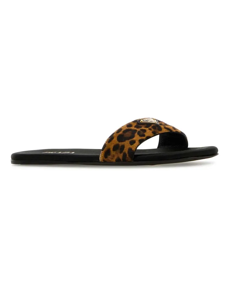 Prada Women's Printed Calf Hair Slippers Miele Bostaurus Flat Shoes Miele